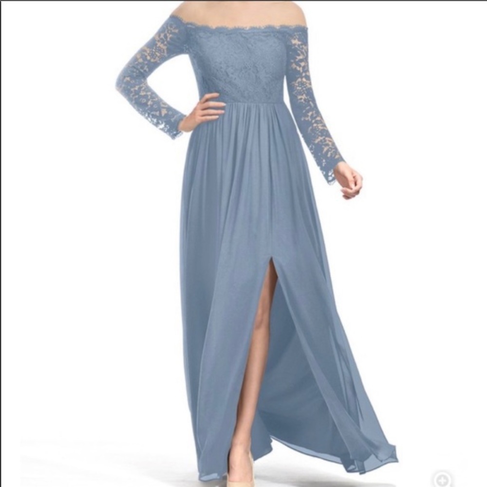 AZAZIE ISLA BRIDESMAID GOWN DUSTY BLUE